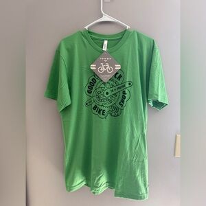 American Apparel Good Luck Bike Shop Graphic Print T Shirt Men’s SZ L Green New